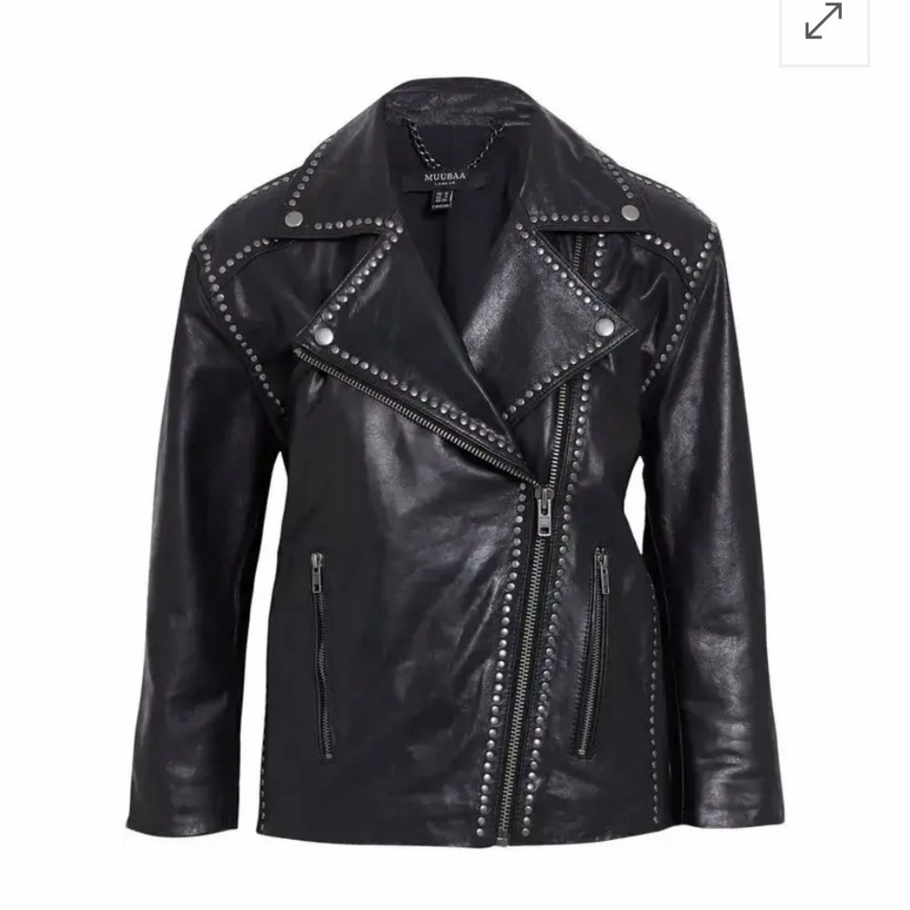 Muubaa Black Leather Jacket with Stud London